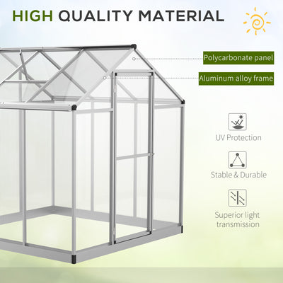 6' L x 6' W Walk-In Polycarbonate Greenhouse with Roof Vent for Ventilation & Rain Gutter for Winter