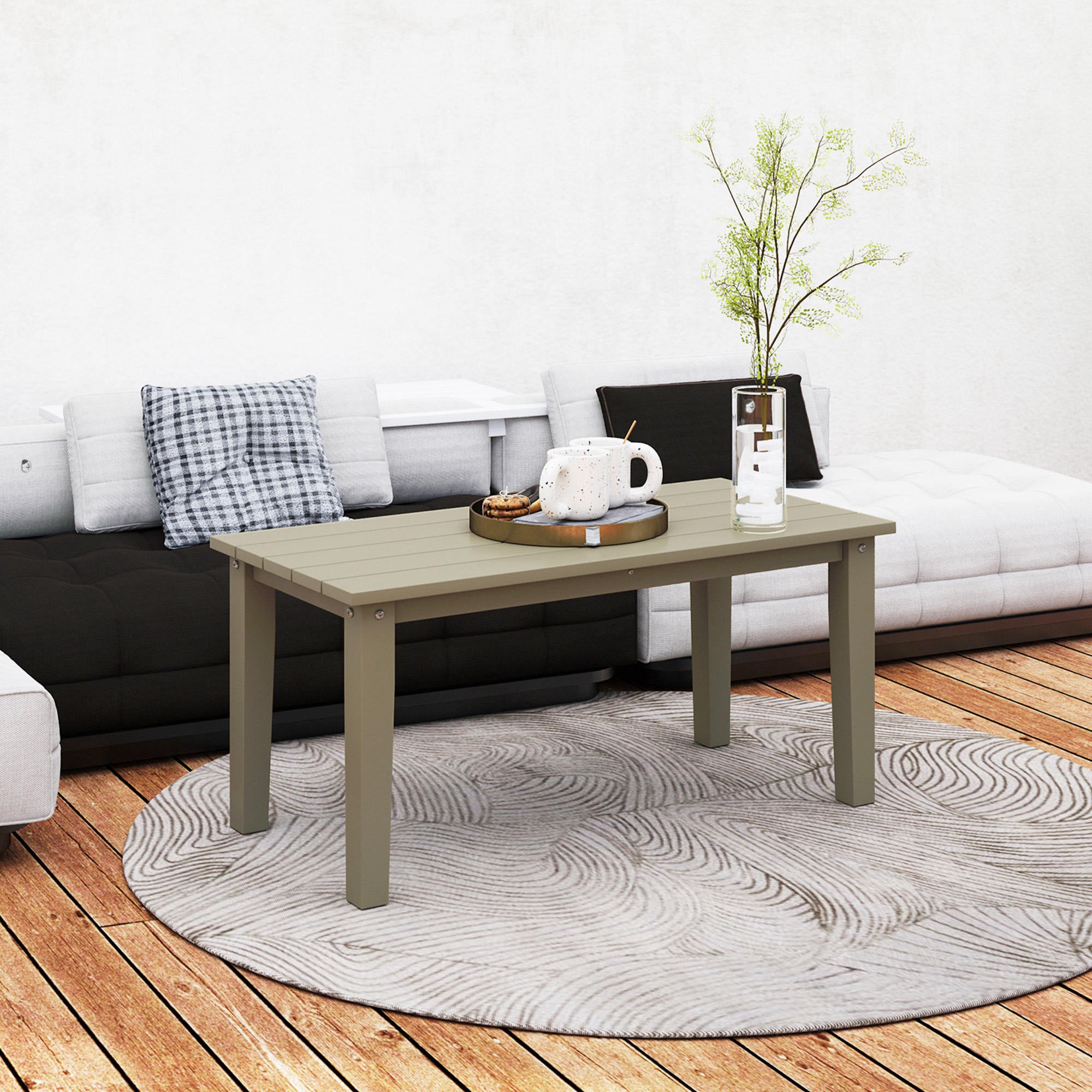 Rectangle Outdoor Coffee Table, HDPE All-Weather Outdoor Patio Table with Slatted Tabletop for Yard, Balcony