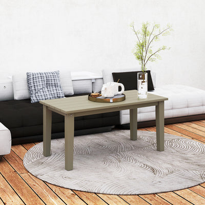 Rectangle Outdoor Coffee Table, HDPE All-Weather Outdoor Patio Table with Slatted Tabletop for Yard, Balcony