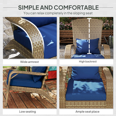 Patio Adirondack Chair with Rattan Wicker, Soft Cushions, Tall Curved Backrest for Deck or Garden