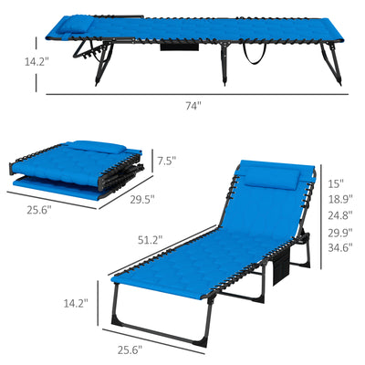 Folding Chaise Lounge Set with Reclining Back, 25.6" x 74" x 14.2"