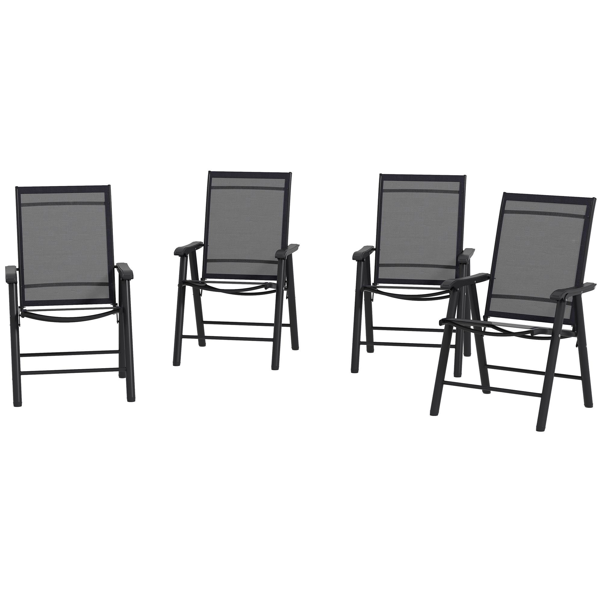 Set of 4 Outdoor Folding Chairs, Stackable Patio Dining Chairs with Armrests, Metal Frame