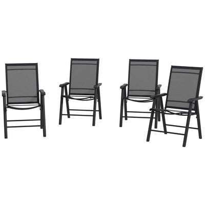 Set of 4 Outdoor Folding Chairs, Stackable Patio Dining Chairs with Armrests, Metal Frame