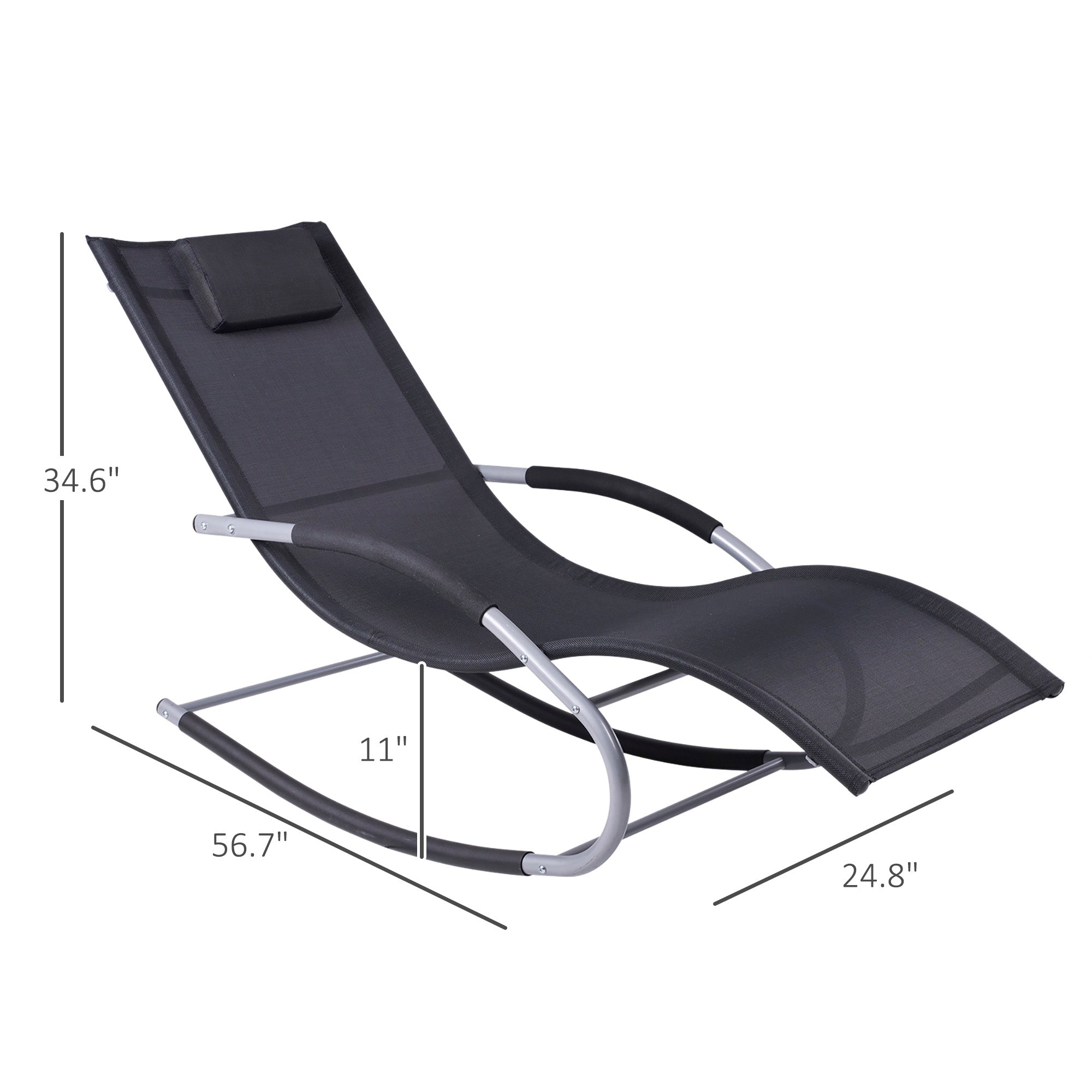 Zero Gravity Rocking Chair Outdoor Chaise Lounge Chair Recliner Rocker with Detachable Pillow and Weather-Fighting Fabric for Patio, Deck, Pool