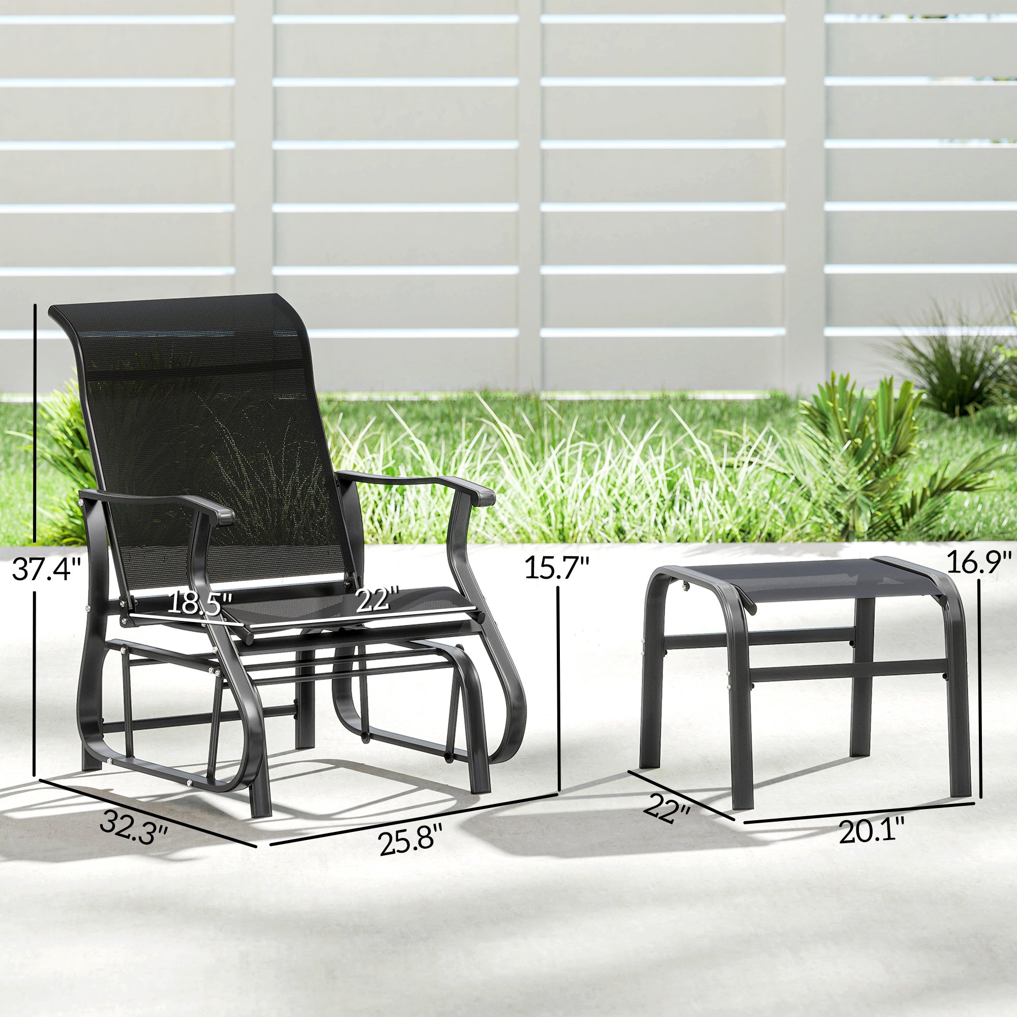 Outdoor Glider with Ottoman, Patio Glider Chair Set with High Back, Wide Seat for Porch, Garden, Backyard