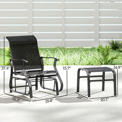Outdoor Glider with Ottoman, Patio Glider Chair Set with High Back, Wide Seat for Porch, Garden, Backyard