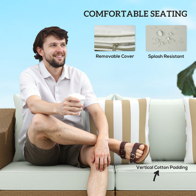 Rattan Wicker 3 Seater Patio Couch with Cushions, 2 Throw Pillows, Outdoor Furniture Rattan Sofa