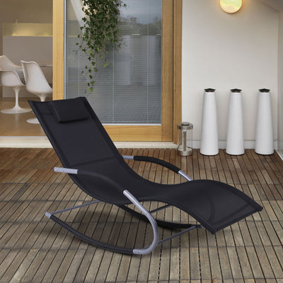 Zero Gravity Rocking Chair Outdoor Chaise Lounge Chair Recliner Rocker with Detachable Pillow and Weather-Fighting Fabric for Patio, Deck, Pool