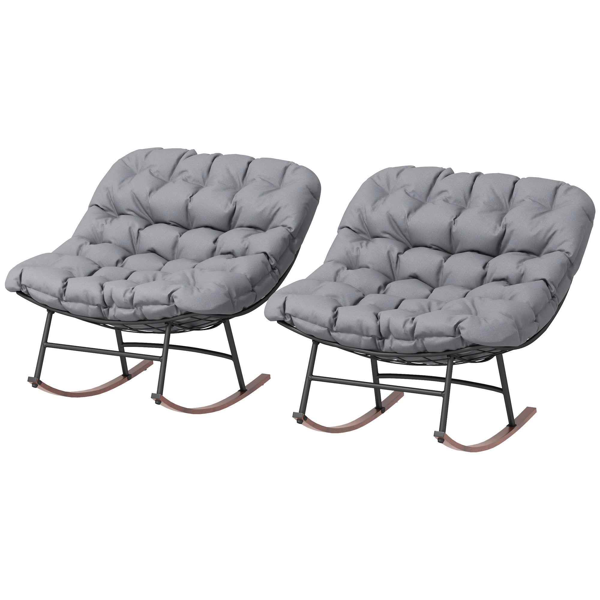 Outdoor Rocking Chair Patio Set of 2, Oversized Rocking Papasan Chairs with Cushions for Garden Porch, 265 lbs.