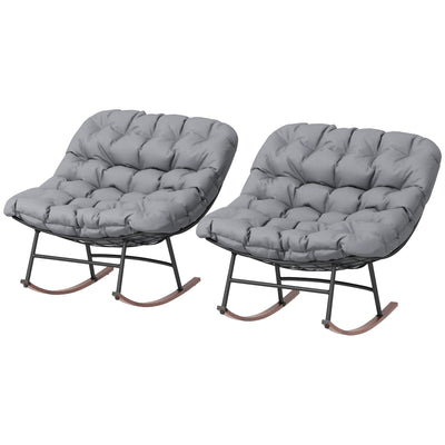 Outdoor Rocking Chair Patio Set of 2, Oversized Rocking Papasan Chairs with Cushions for Garden Porch, 265 lbs.
