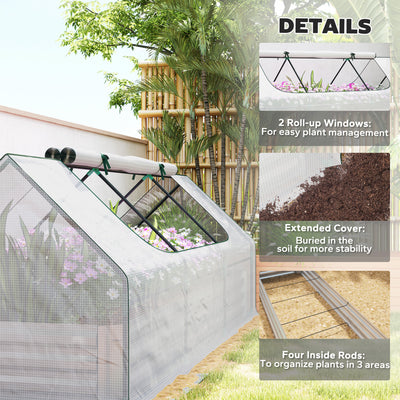8.6 x 3 x 1ft Metal Planter Box with Mini Greenhouse, Galvanized Raised Garden Bed with Cover for Herbs and Vegetables, Small Greenhouse for Patio Garden Balcony