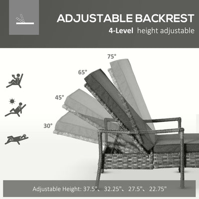 Wicker Chaise Lounge, 4 Position Adjustable Backrest and Cushions Outdoor Lounge Chair PE Rattan Sun Lounger for Poolside, Balcony or Garden