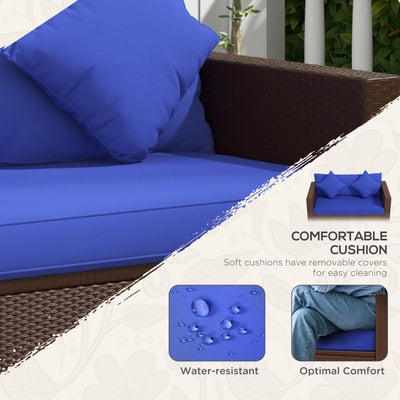 Outdoor Wicker Loveseat, Patio Furniture Couch with Cushions, 2 Seats PE Rattan Sofa, 2 Throw Pillows