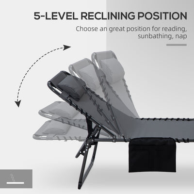 2 Piece Folding Chaise Lounge Pool Chairs with 5-level Reclining Back, Reading Hole, Side Pocket