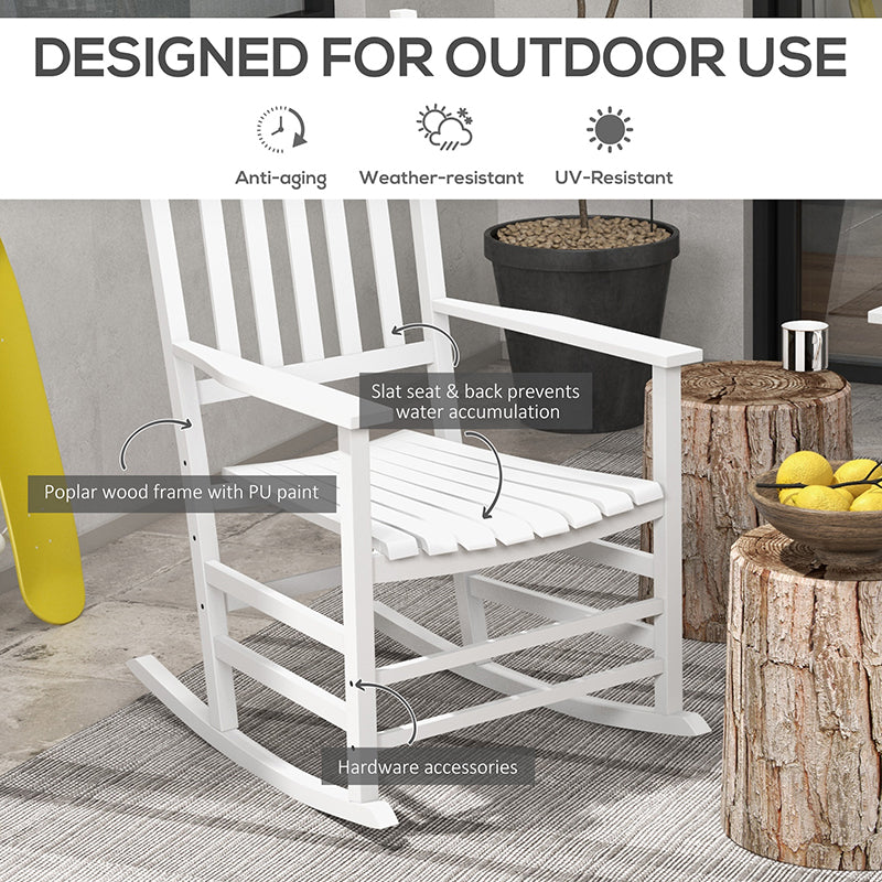 Outdoor Rocking Chair Set of 2 with Side Table, Patio Wooden Rocking Chair with Smooth Armrests, High Back for Garden, Balcony, Porch, Supports Up to 352 lbs.