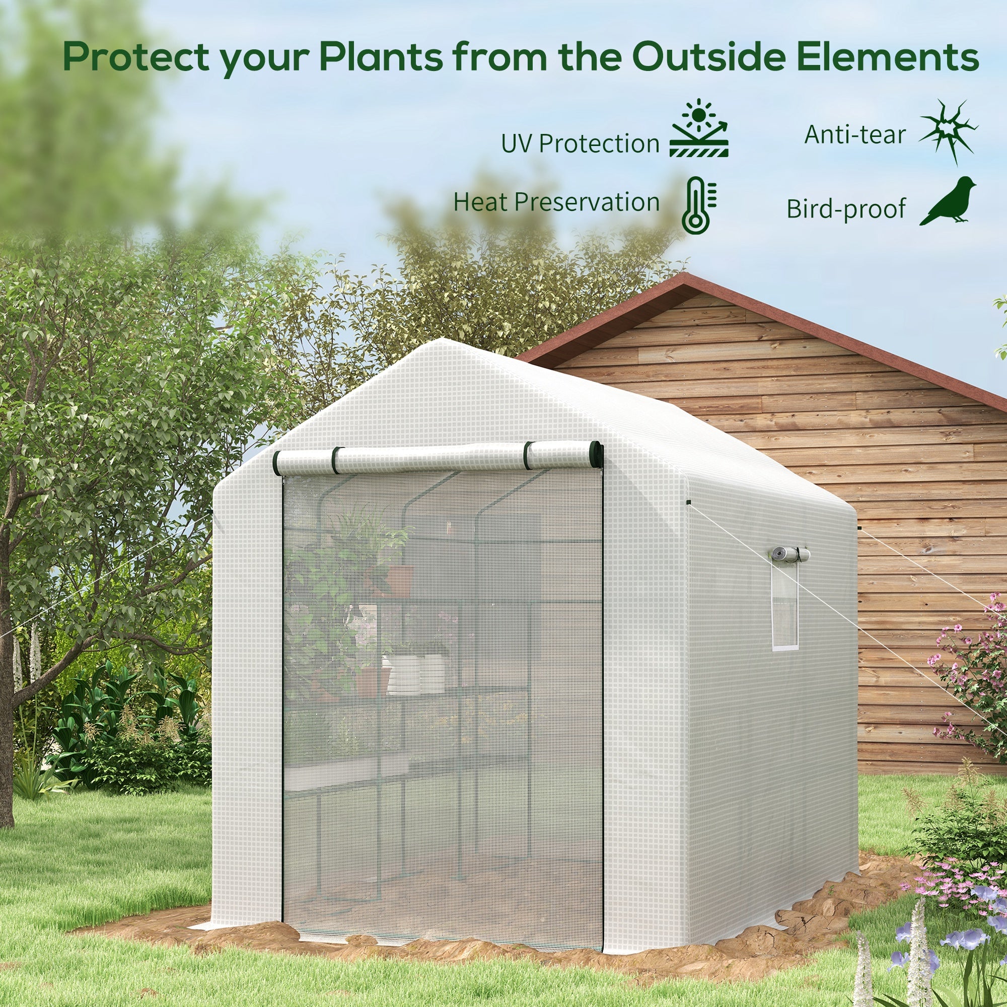 8' x 6' x 7' Temporary Greenhouse for Growing Flowers with Mesh Door & Windows