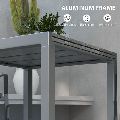 Patio Table for 6-8 People, Aluminum Frame Rectangle Garden Table with Wood Effect Steel Top, for Backyard, Dark Gray