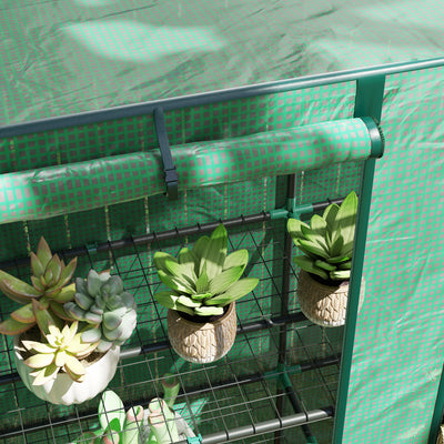 Lean-to Greenhouse with 3 Tier Shelves, Portable Greenhouse with PE Cover, 2 Roll-Up Doors, 56.7" x 18.9" x 59.8", Green