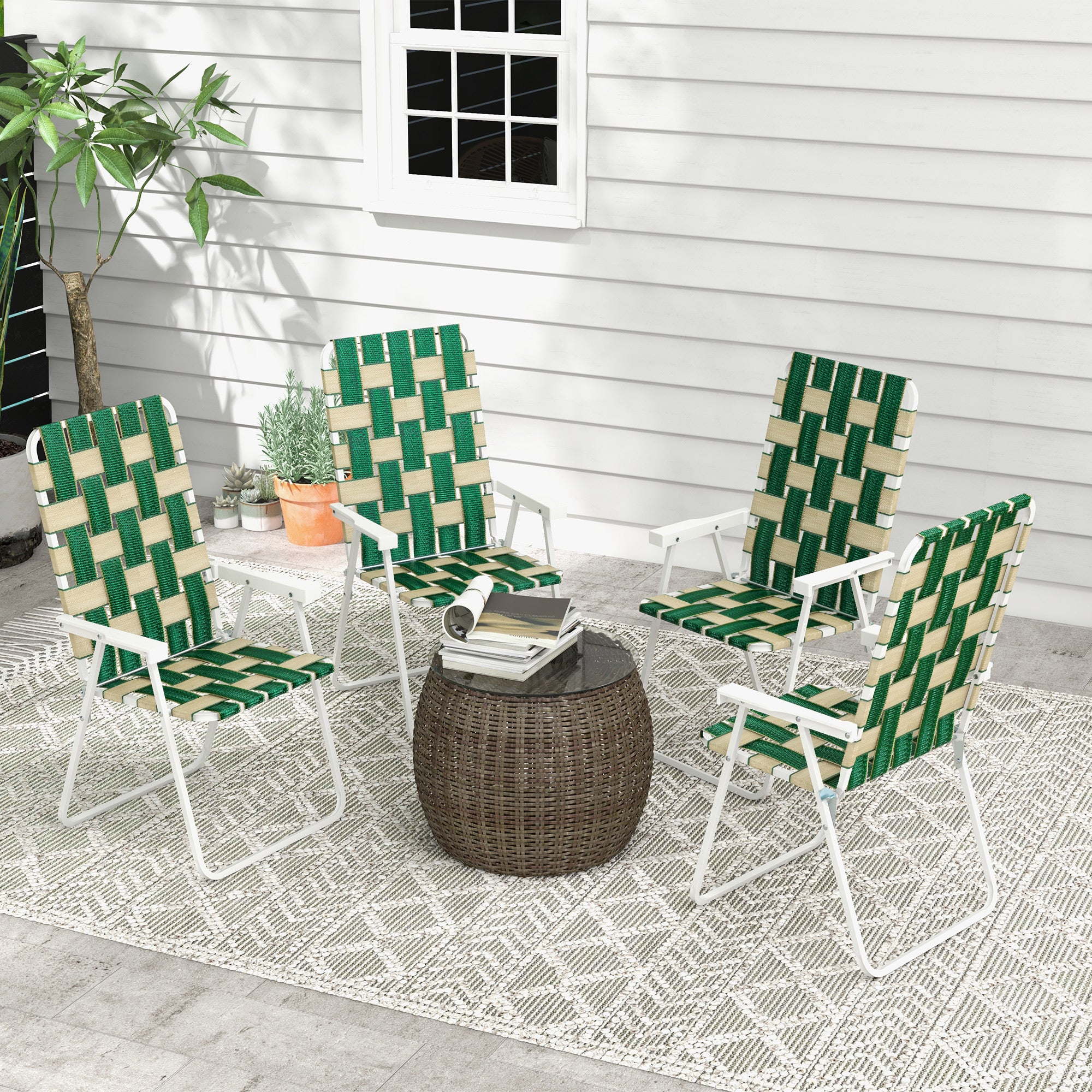 Set of 4 Patio Folding Chairs, Classic Outdoor Camping Chairs, Portable Lawn Chairs w/ Armrests