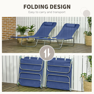 2 Piece Folding Chaise Lounge Chairs, Pool Sun Tanning Chairs with Reclining Back, Breathable Mesh Seat