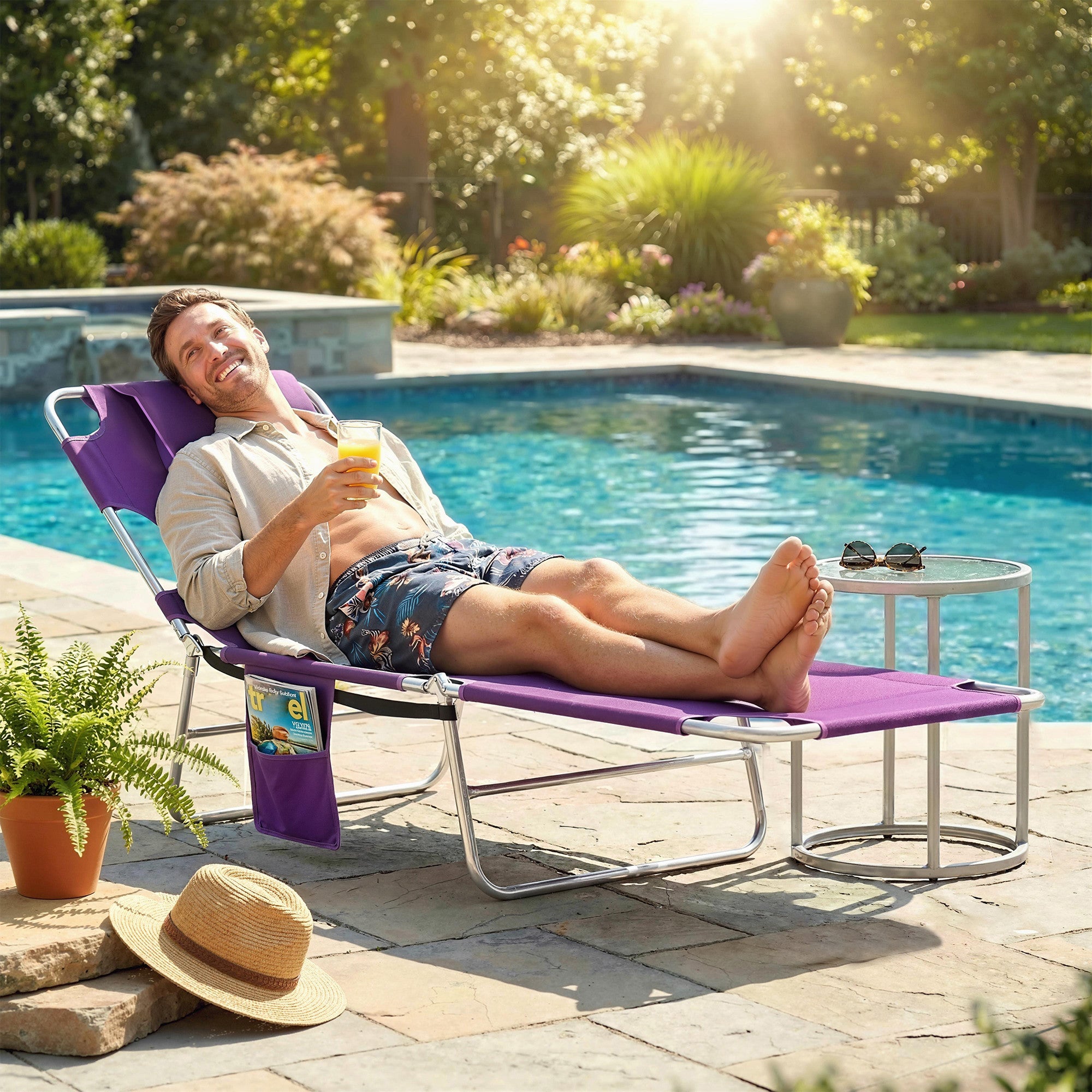 Tanning Chair with Face Hole, 5-Level Adjustable Outdoor Chaise Lounge Chair with Pillow for Beach, Pool