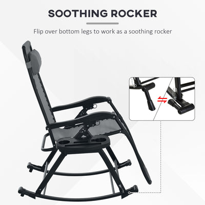 2 Outdoor Rocking Chairs Foldable Reclining Zero Gravity Lounge Rockers w/ Pillow Cup & Phone Holder