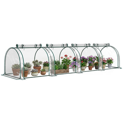 13' L x 3' W x 2.5' H Portable Tunneled Greenhouse with 4 Zippered Doors, Water/UV Fighting PVC Cover