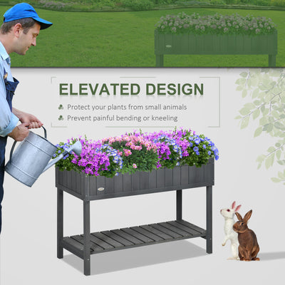 Wooden Raised Garden Bed, Elevated Planter Box Stand with 8 Slots and Open Shelf, Dark