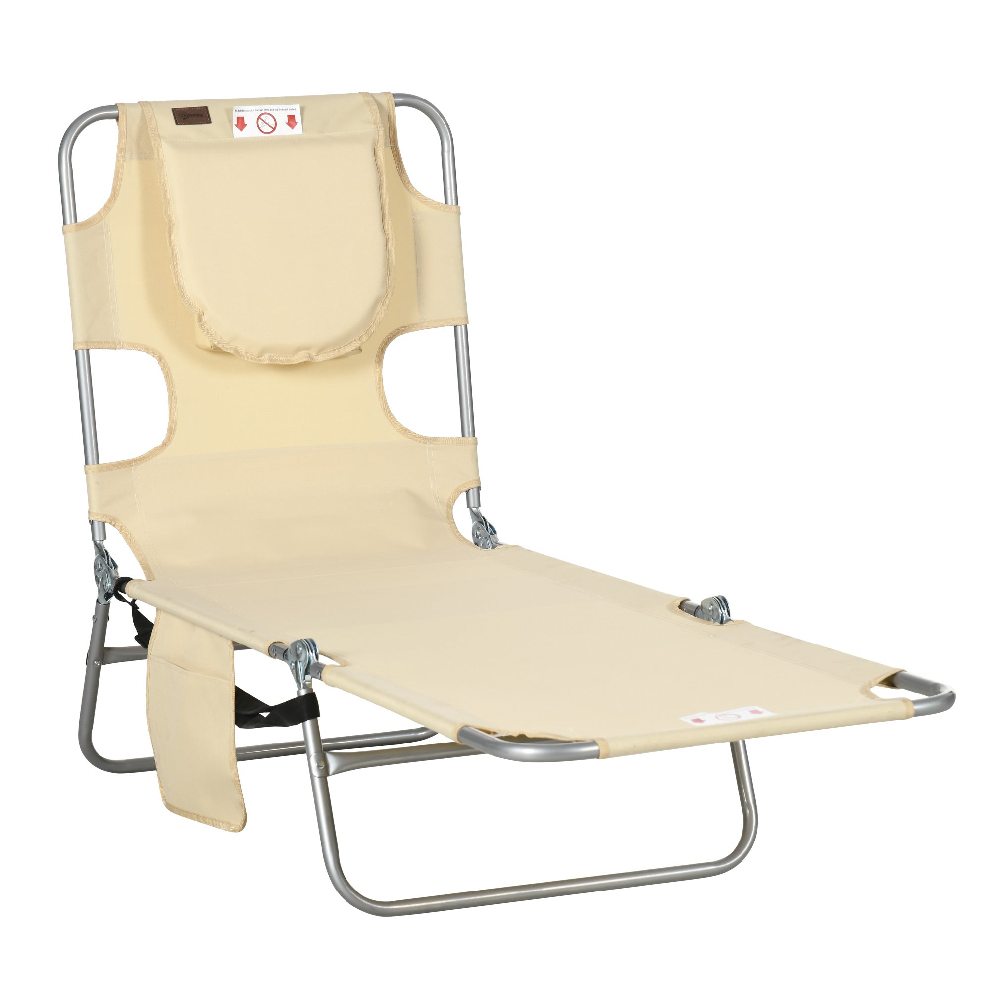 Tanning Chair with Face Hole, 5-Level Adjustable Outdoor Chaise Lounge Chair with Pillow for Beach, Pool