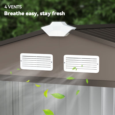 7x4 Storage Shed, Outdoor Garden Tool Shed with Foundation Kit, Vents & Sliding Doors for Backyard Patio, Brown