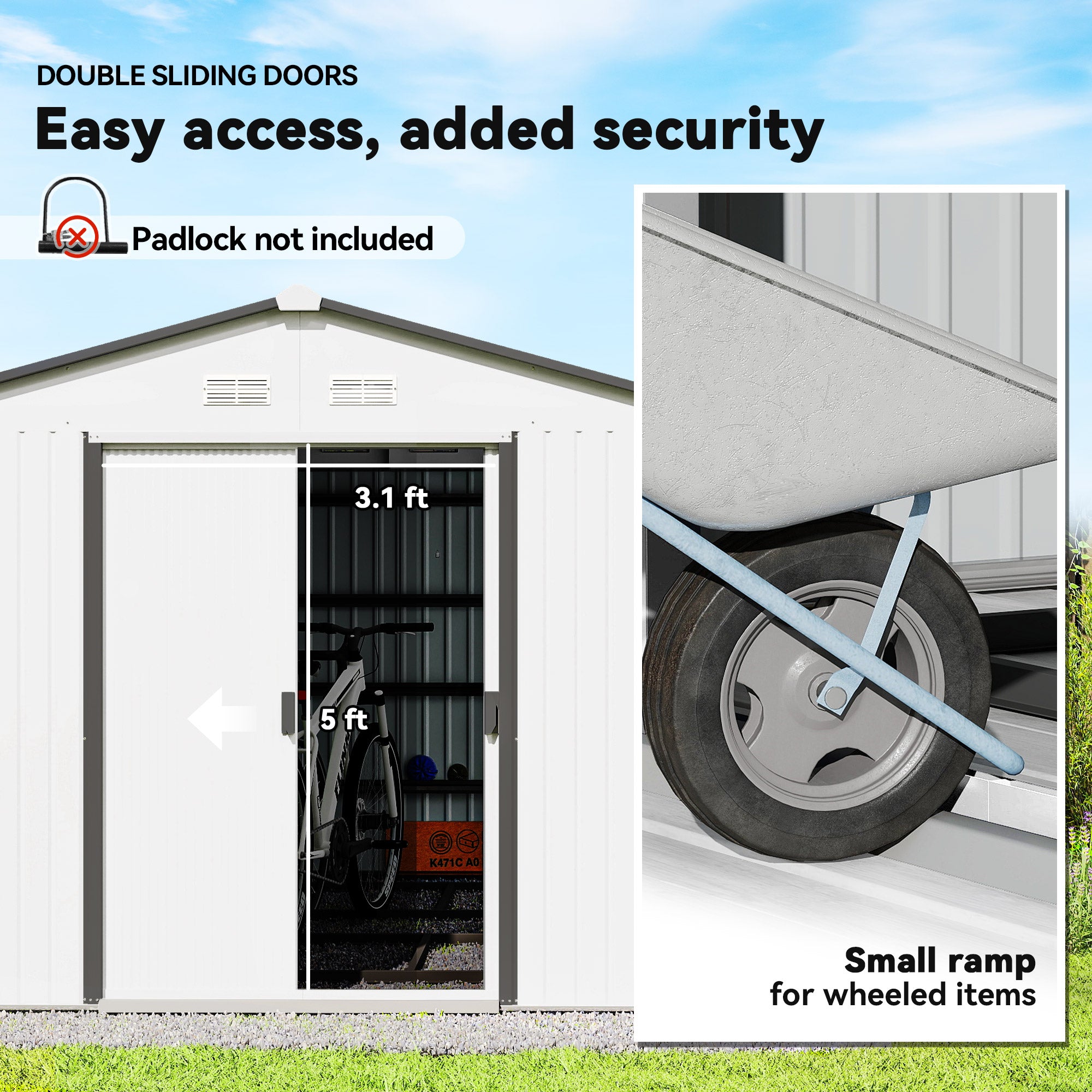 11' x 9' Outdoor Storage Shed, Garden Tool Metal Shed with Foundation Kit, Double Lockable Door, Air Vents and Sloping Roof, for Backyard, Patio, Lawn
