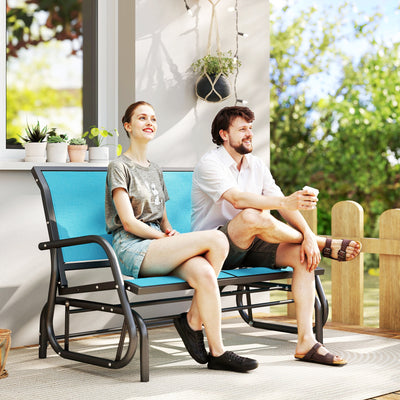 2-Person Outdoor Glider Bench, Patio Double Swing Rocking Chair Loveseat w/Powder Coated Steel Frame for Backyard Garden Porch