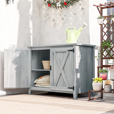 Wooden Outdoor Storage Cabinet, Garden Shed Potting Shed with Shelf and Double Doors