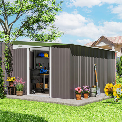 11' x 9' Metal Outdoor Storage Shed, Tool House with Double Lockable Doors for Backyard, Patio, Lawn, Garage, Gray