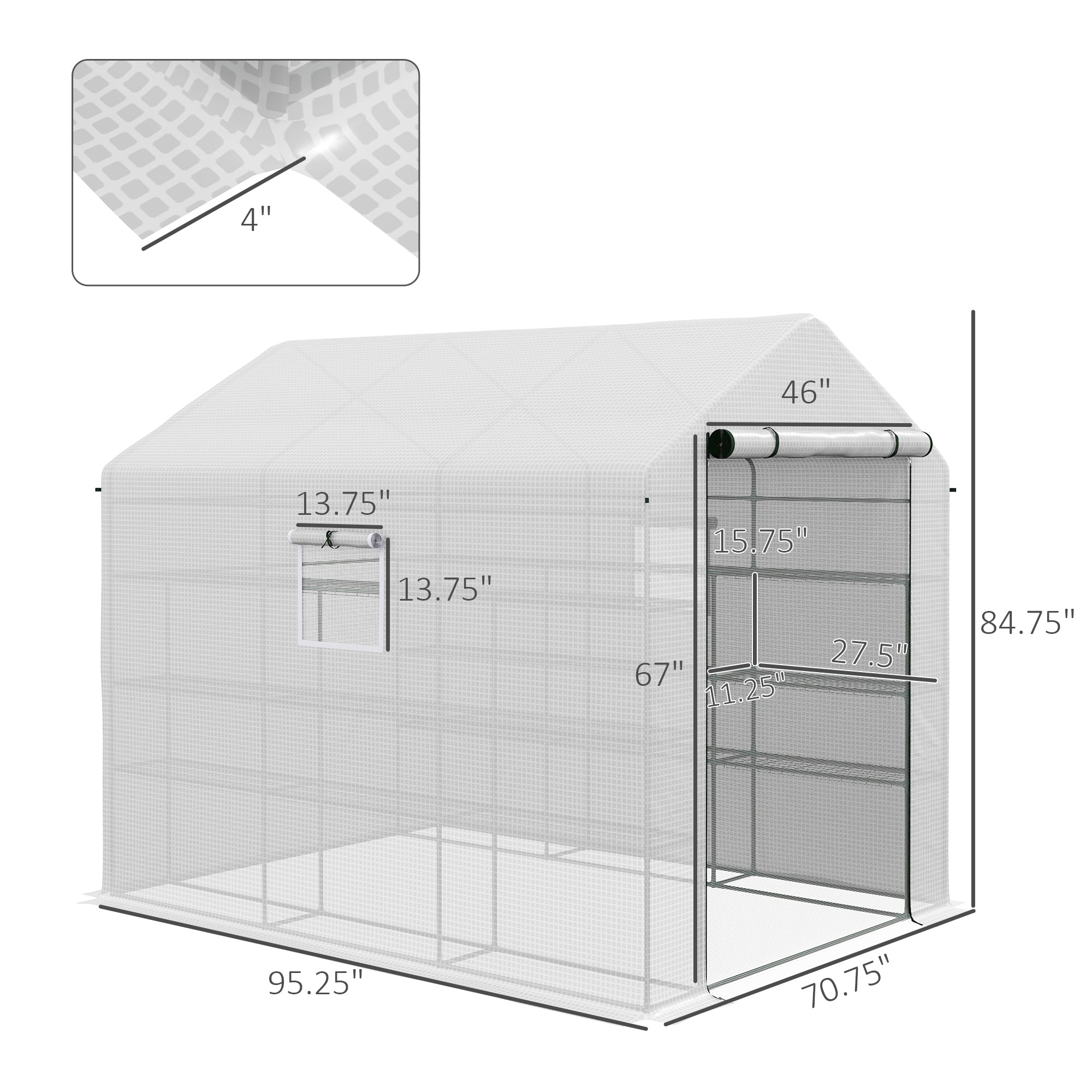 8' x 6' x 7' Temporary Greenhouse for Growing Flowers with Mesh Door & Windows