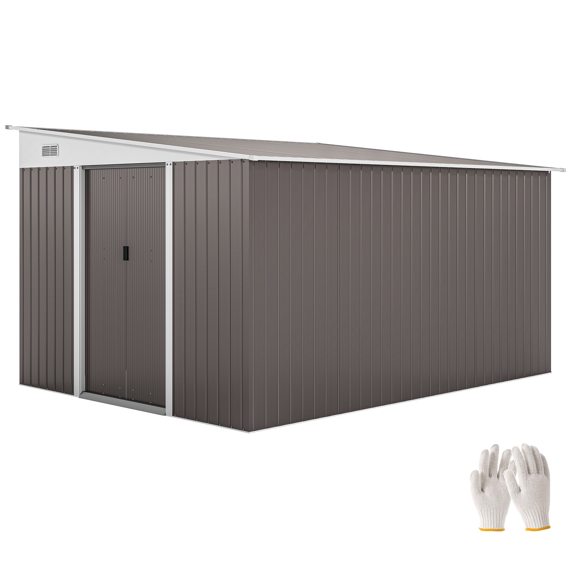 11' x 9' Metal Outdoor Storage Shed, Tool House with Double Lockable Doors for Backyard, Patio, Lawn, Garage, Gray