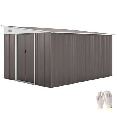 11' x 9' Metal Outdoor Storage Shed, Tool House with Double Lockable Doors for Backyard, Patio, Lawn, Garage, Gray
