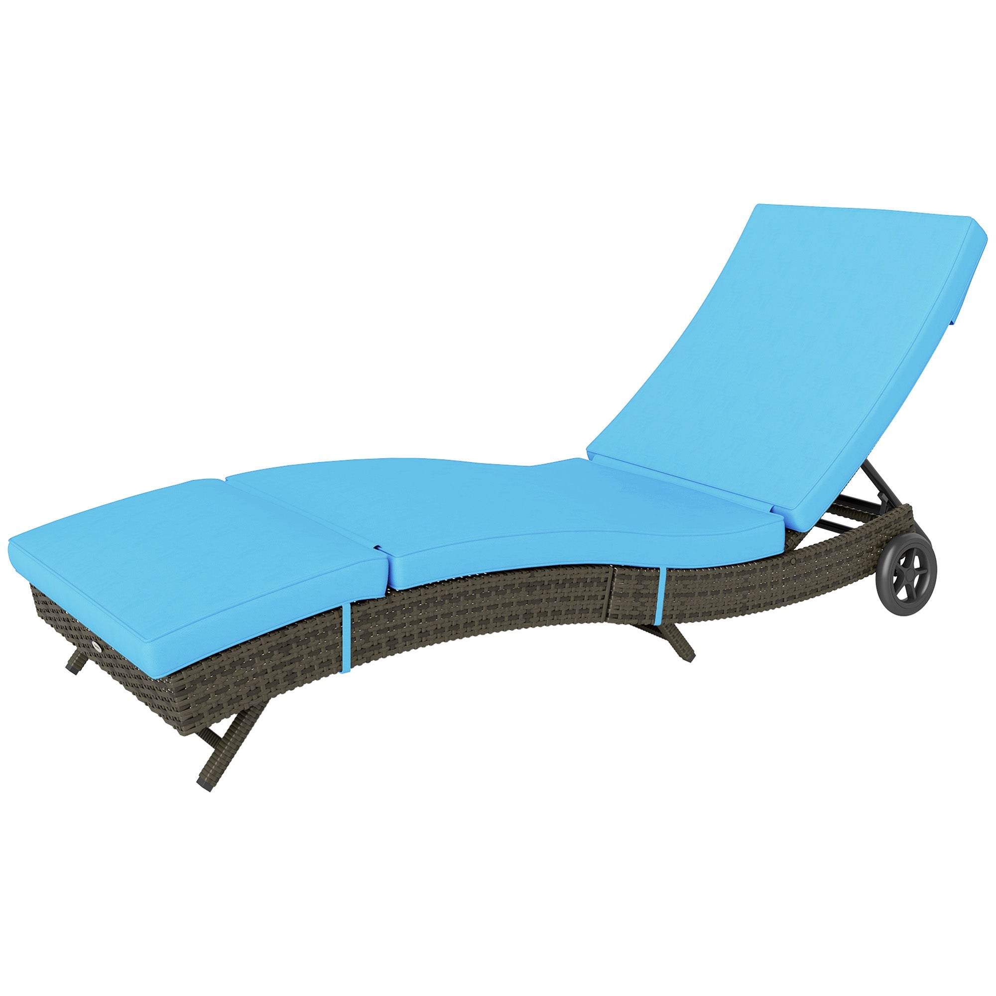 Patio Wicker Chaise Lounge Chair, Outdoor PE Rattan Sun lounger with Adjustable Backrest and 2 Wheels