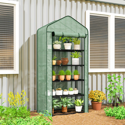 5 Tier Mini Greenhouse, Small Portable Greenhouse with PE Cover, Roll-Up Zippered Door, 76" x 35.4" x 19.3", Green