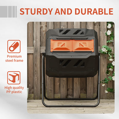 Tumbling Compost Bin Outdoor 360° Dual Chamber Rotating Composter 43 Gallon