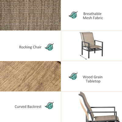 5 Piece Garden Patio Dining Set, Dinner Table with Built-in Ice Bucket Insert, 4 Rocking Chairs, Beige