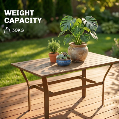Outdoor Coffee Table with Slatted Tabletop, All-Weather Rectangle Metal Patio Coffee Table for Garden