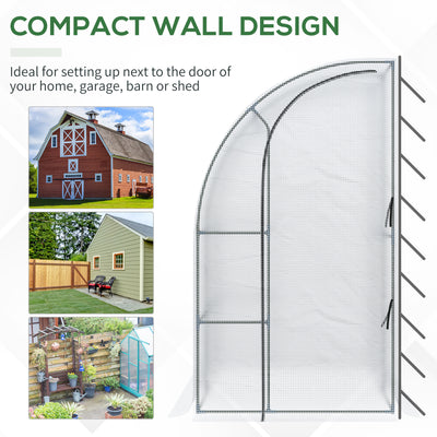 7' x 4' x 7' Outdoor Lean to Greenhouse, Walk-In Green House Plant Nursery with Roll-up Window, PE Cover, White