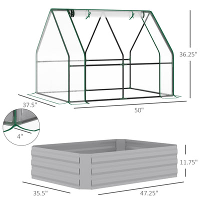Raised Garden Bed with Cover, Outdoor Galvanized Metal Planter Box Kit, 4 x 3 ft Mini Greenhouse with 2 Large Screen Windows, for Growing Flowers, Vegetables and Herbs