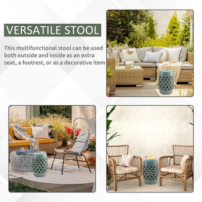 13" x 18" Ceramic Garden Stool with Woven Lattice Design & Glazed Strong Materials Decorative Outdoor Stool