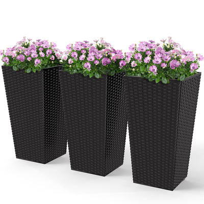 Set of 3 Tall Planters with Drainage Hole, 24" Outdoor Flower Plant Pots, Indoor Planters for Porch, Front Door, Entryway, Patio and Deck