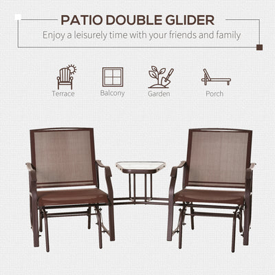 Outdoor Glider Chairs with Coffee Table, Patio 2-Seat Rocking Chair Swing Loveseat with Breathable Sling for Backyard, Garden, and Porch