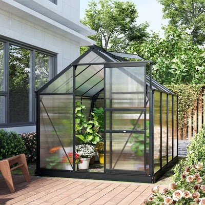 Greenhouse for Outdoors, Polycarbonate Greenhouse with Rain Gutter and Roof Vent, Aluminum Walk-in Green House for Patio Backyard Garden