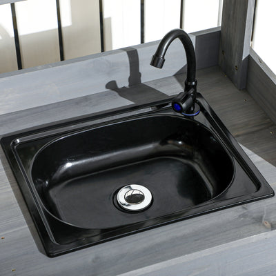 Potting Bench Table, Outdoor Garden Table Wooden Work Station with Removable Sink, Faucet, Drawer, Shelves, Hooks