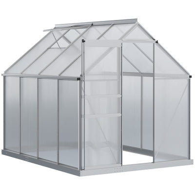 6' x 6' x 6.5' Polycarbonate Greenhouse with Aluminum Frame, Walk-in Heavy Duty Green House with Adjustable Roof Vent, Rain Gutter and Sliding Door for Winter, Silver